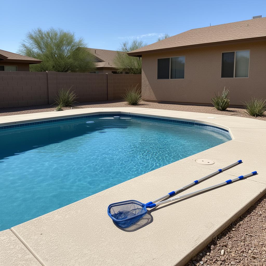 Upscale Phoenix desert backyard with pristine pool